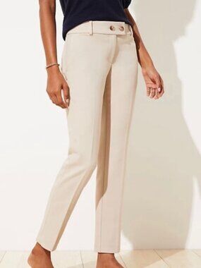 LOFT Elegant Cream Slim Straight Leg Dress Trousers- Like New